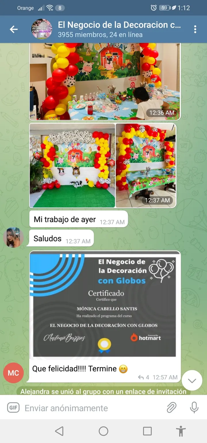 Trabajo y certificación de alumna
