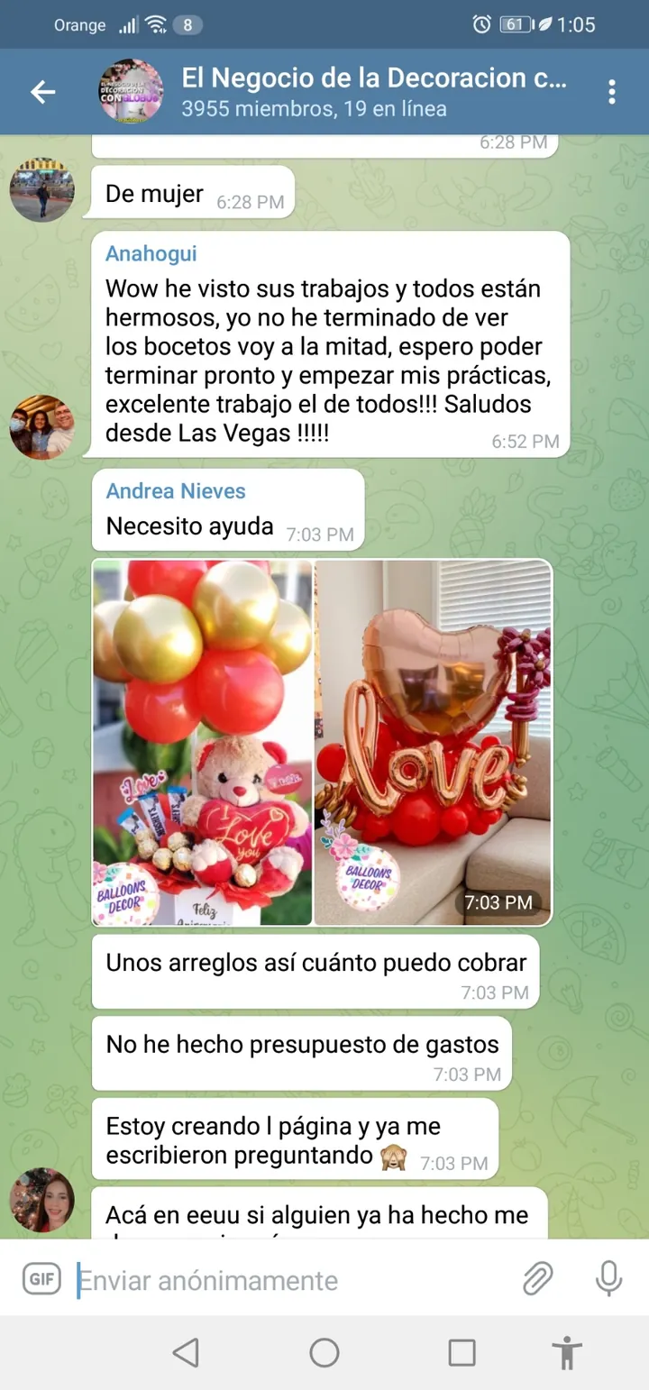 Testimonio de alumna en grupo de Telegram